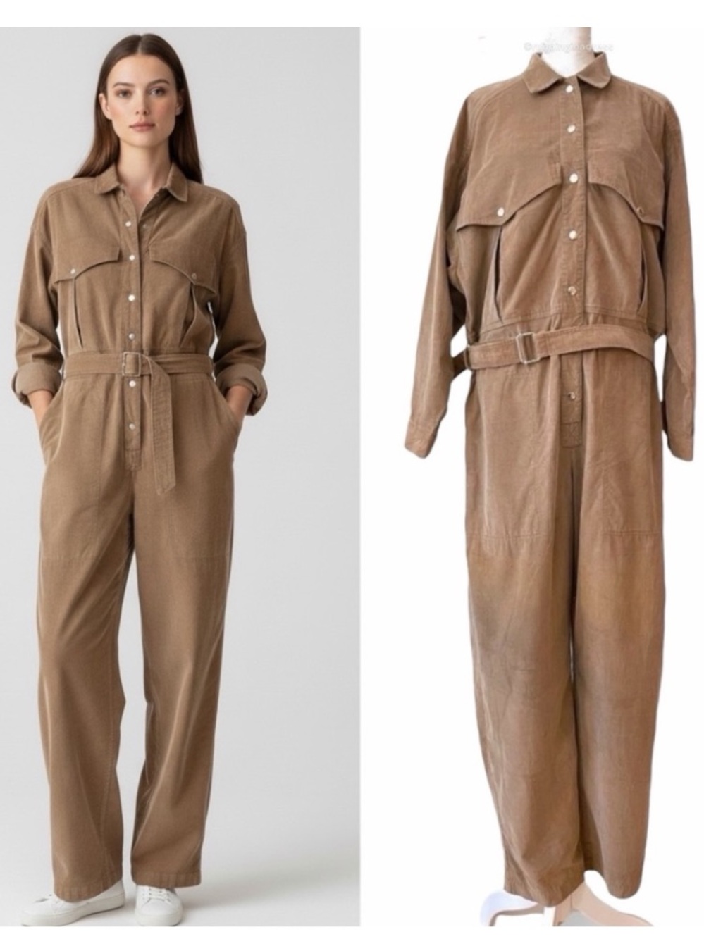 Vintage Saint Germain Paris Corduroy Utility Jumpsuit Boiler Suit Brown M 80s